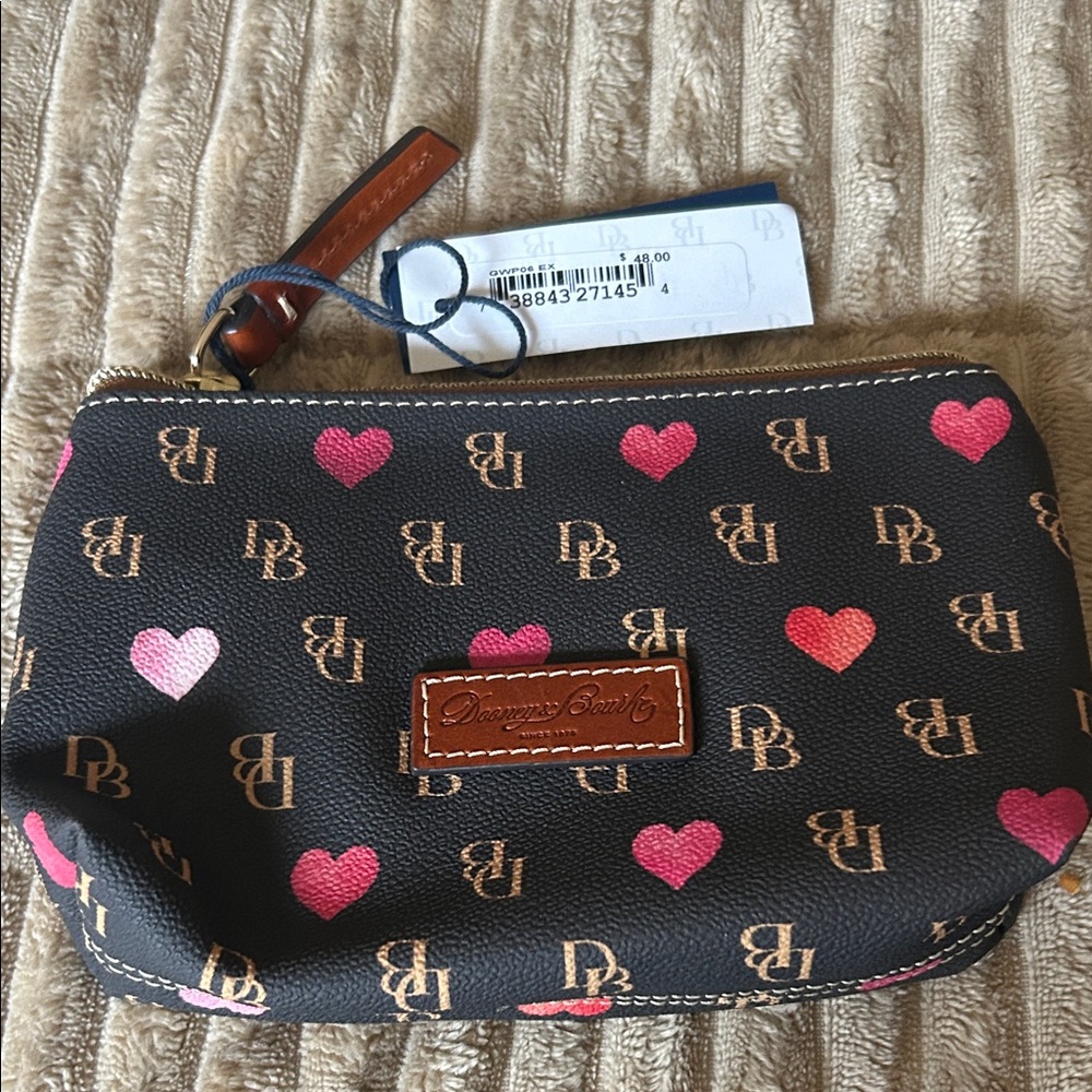 Dooney & Bourke Black and Pink Heart Cosmetic Case